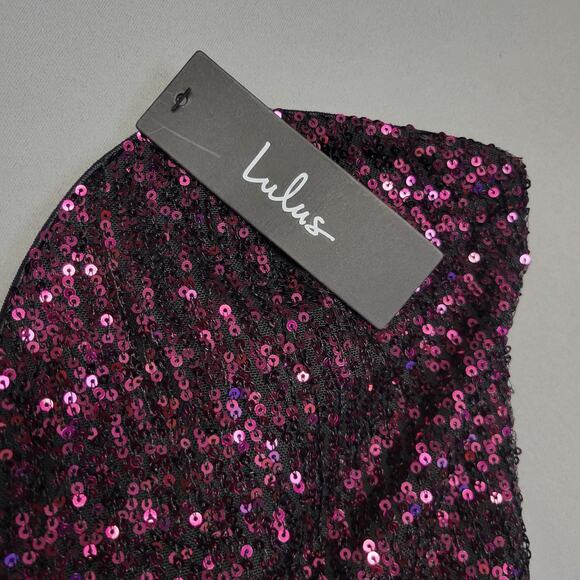 Lulus Dress Womens Medium Purple Sequin Strapless Asymmetrical Ruched Cocktail - Picture 2 of 16